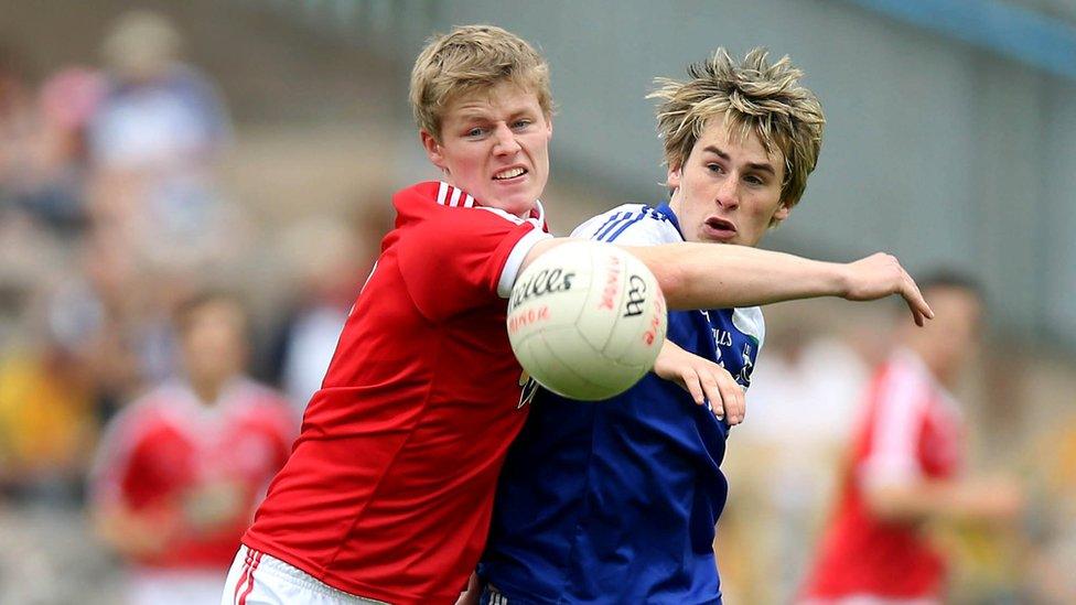 Tyrone's Frank Burns in action against Monaghan's Adam Treanor in the Ulster minor decider