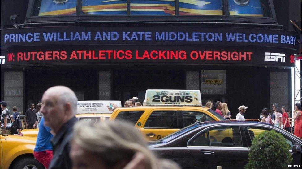 Ticker with the news in New York's Times square