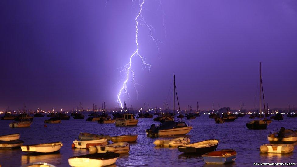 lightning hits Poole Harbour