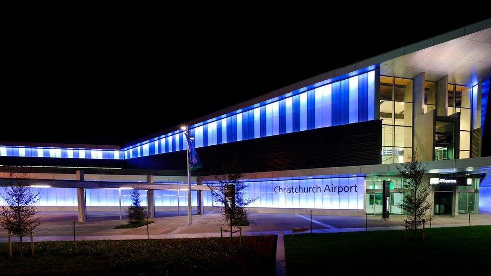 Christchurch airport in blue