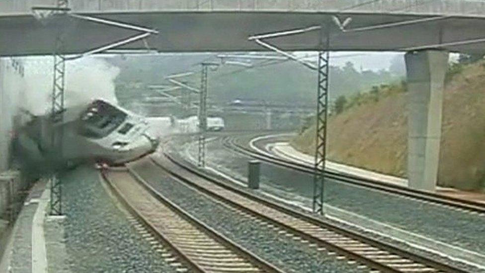 A still from footage from a trackside camera apparently shows the moment the train derailed