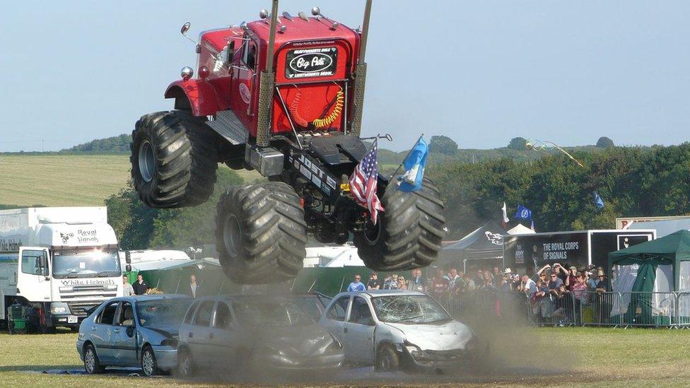 Monster truck stunt display at Great Dorset Steam Fair