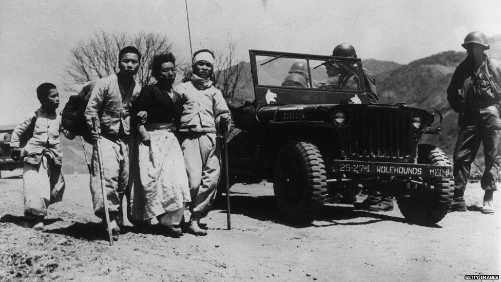 Korean refugees fleeing from the war. 19th June 1951