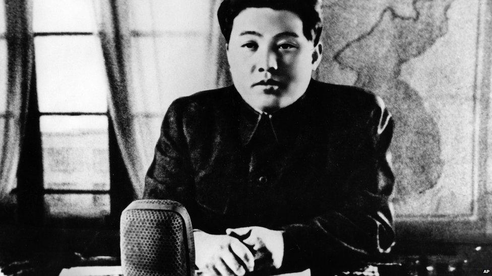 In this June 1950 photo from North Korea's official Korean Central News Agency, distributed by Korea News Service, leader Kim Il Sung gives a broadcast speech to all North Korean citizens regarding the break out of the Korean war.