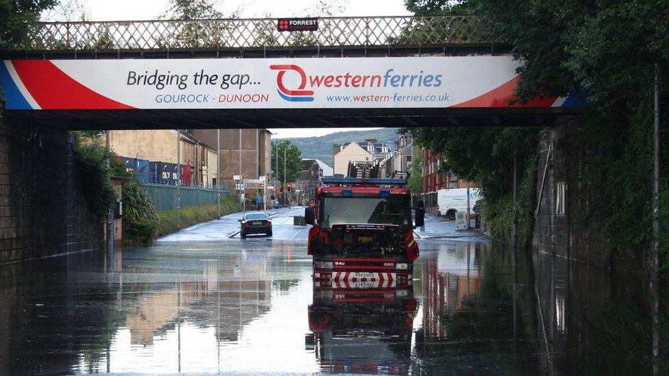 Fire engine in floodwater