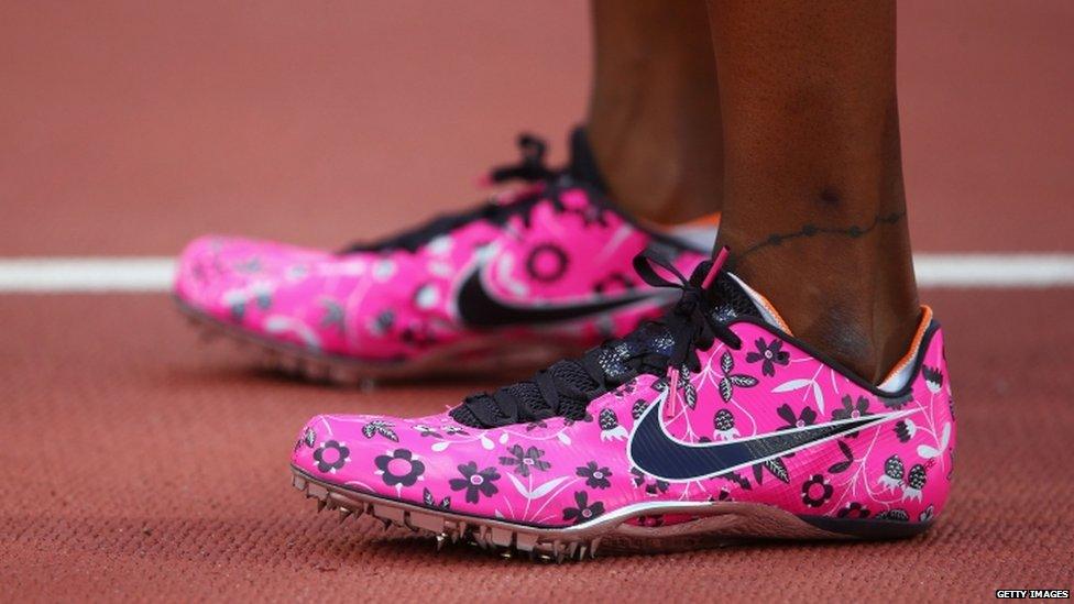 Perri Shakes-Drayton's bright pink running shoes