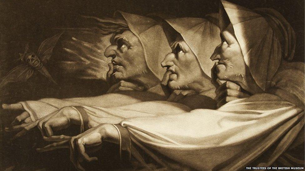 The Weird Sisters from Shakespeareʼs Macbeth - After Henry Fuseli (1741-1825); mezzotint by John Raphael Smith (1751-1812)