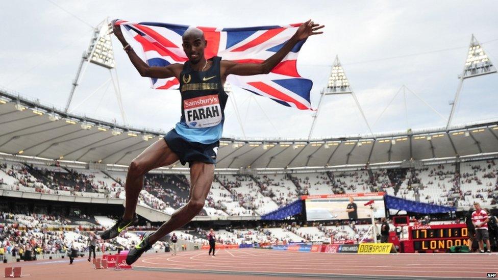 Mo Farah celebrating victory