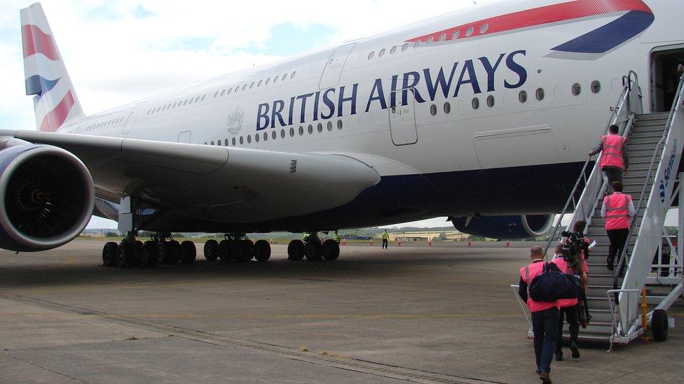 British Airways' first A380 superjumbo at Cardiff Airport