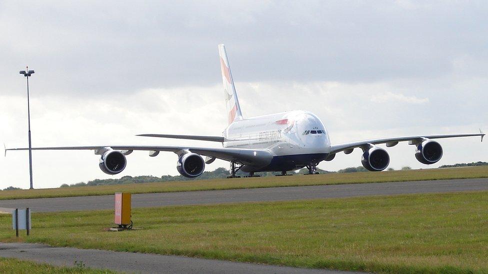 British Airways' first A380 superjumbo at Cardiff Airport