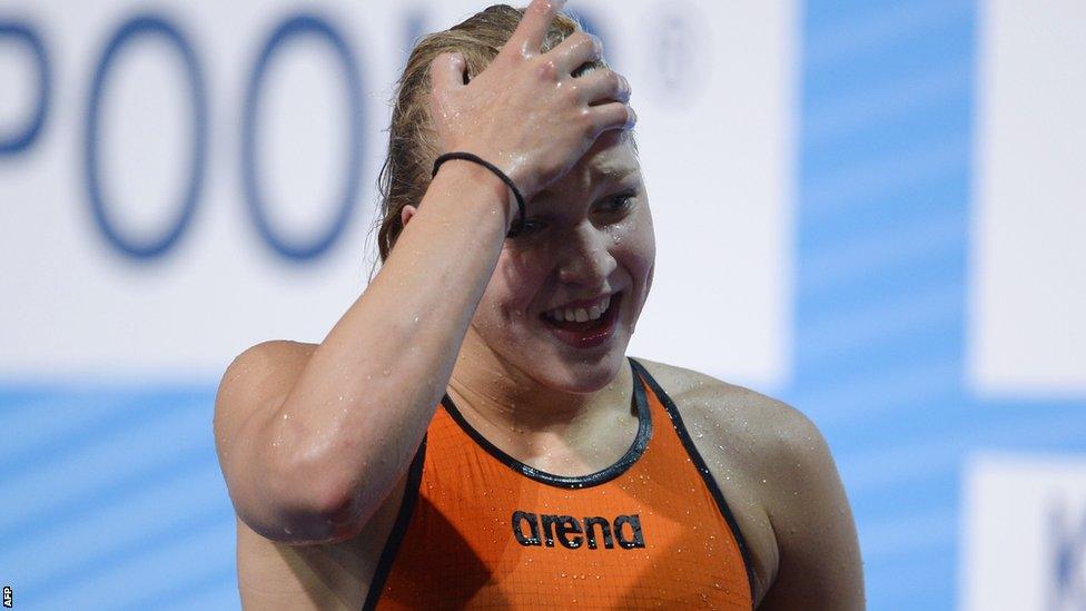 Ruta Meilutyte reacts after her new European record