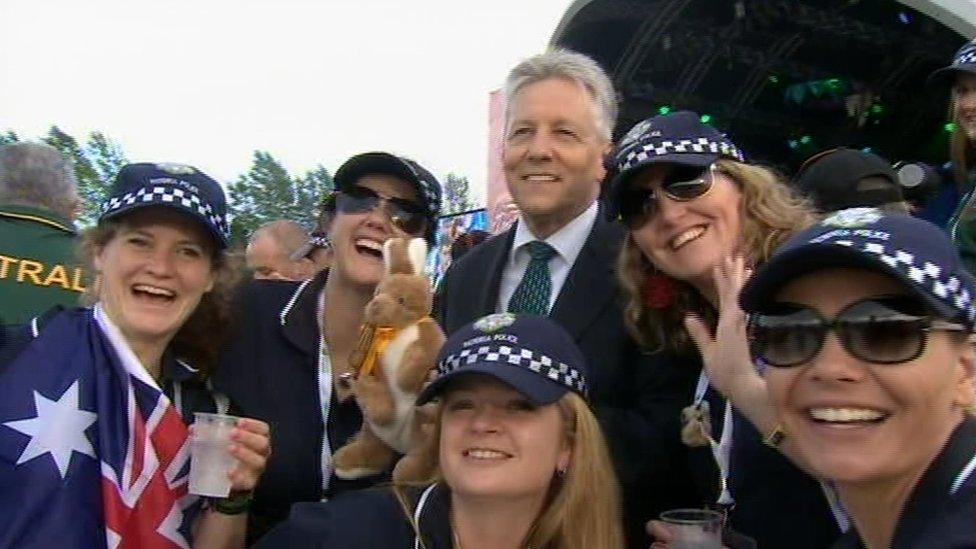 Northern Ireland First Minister Peter Robinson posed with competitors