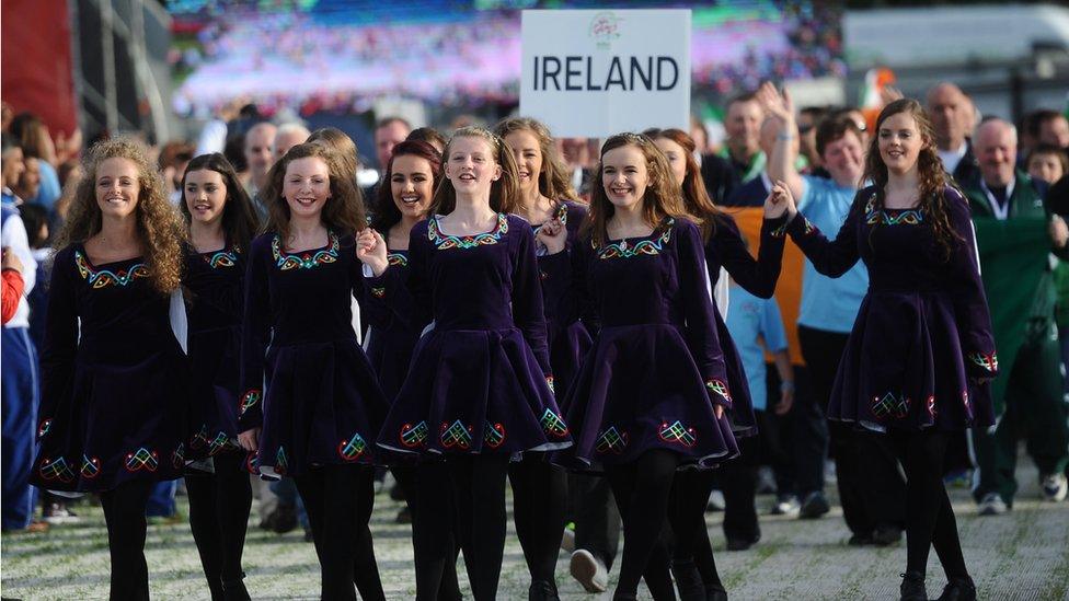 Irish dancers accompanied the Irish team into the ceremony