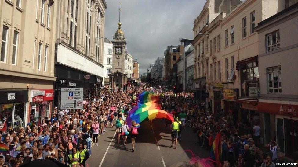 The parade going through the streets of Brighton