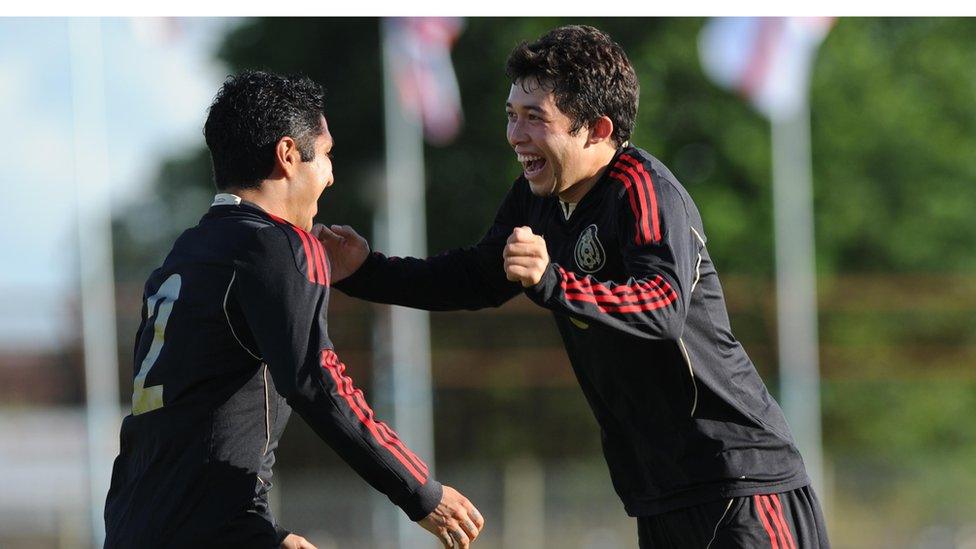 Kevin Rusell Gutierrez celebrates after scoring for Mexico against Northern Ireland