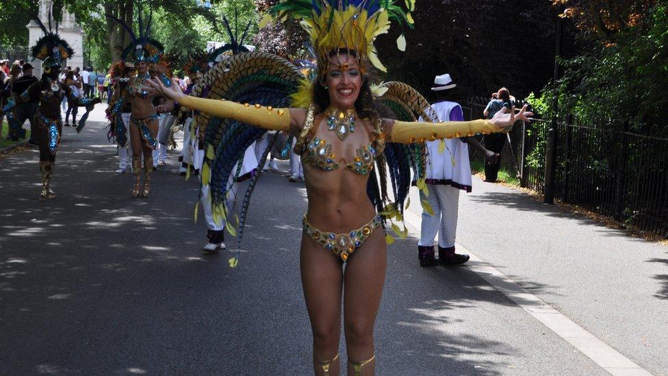 People taking part in the Caribbean carnival parade in Leicester
