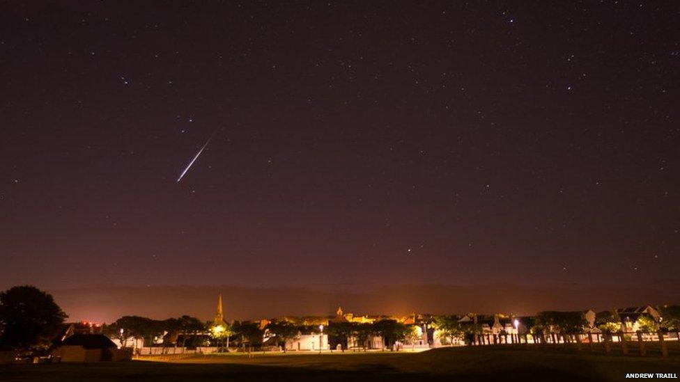 Andrew Traill's photo of a meteor across the sky in Wick, Caithness, Scotland.