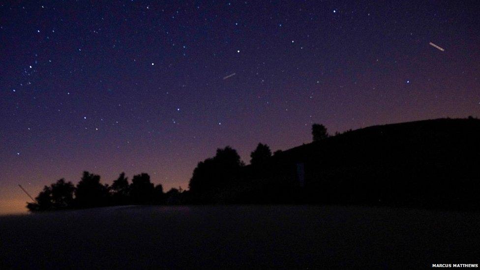 Marcus Matthew's first attempt at night photography of the meteor shower in Powys, Wales.