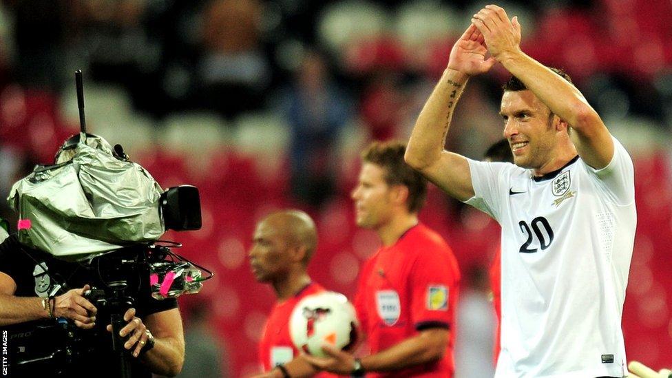 Rickie Lambert celebrates England's 3-2 win over Scotland