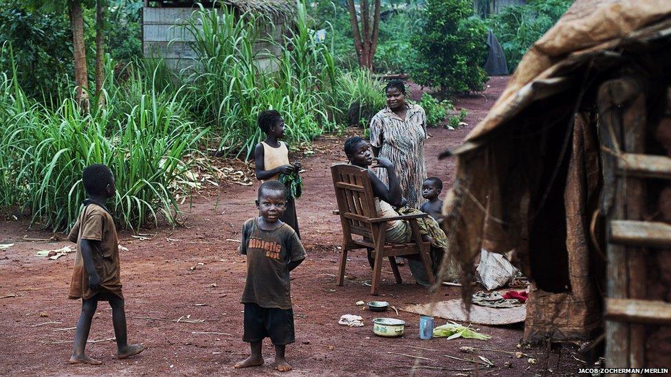 People pictured at the Batalimo refugee camp, Central African Republic