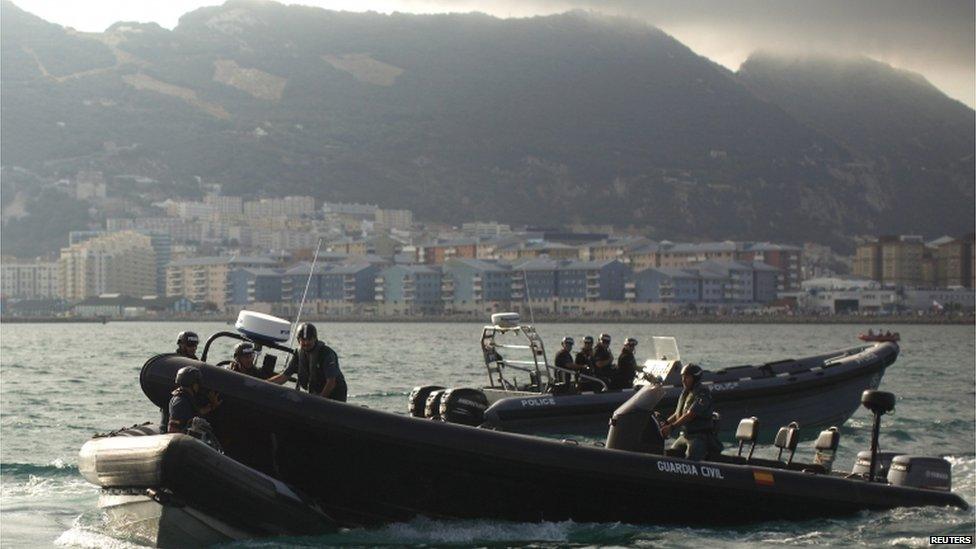 A Spanish Civil Guard boat collides with a Gibraltar police boat as a protest took place