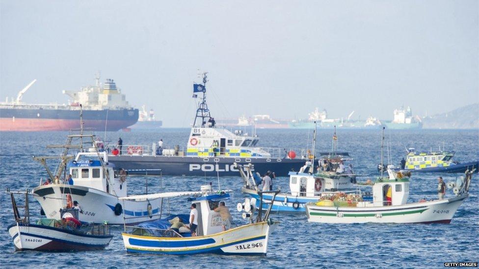 Spanish fishermen protest in the bay of Algeciras