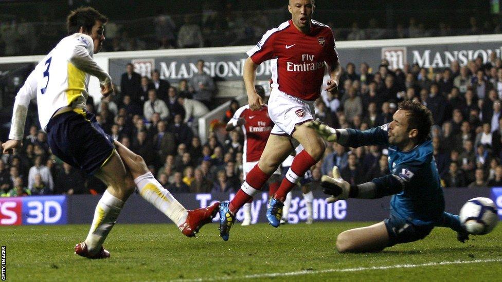 Gareth Bale scores in 2010 against Arsenal