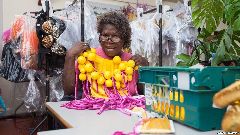 Woman with a costume for Notting Hill Carnival