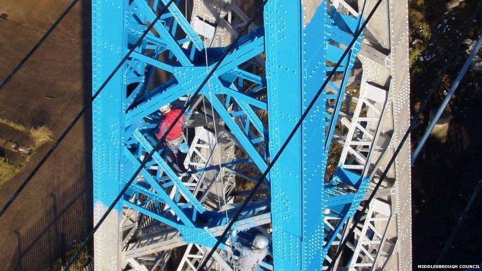 Painting the bridge in 2003