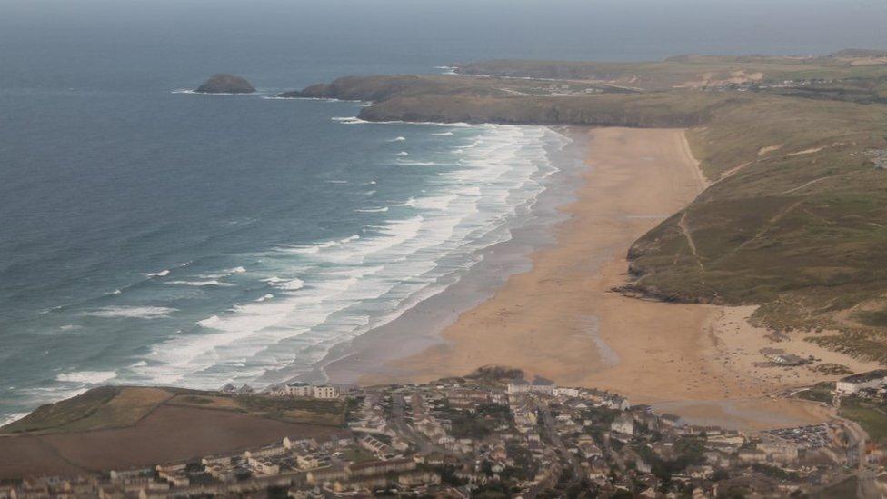 View from Perranporth from Catalina seaplane