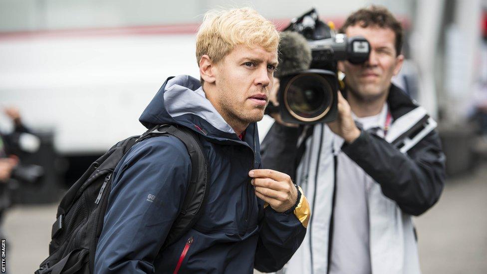 Sebastian Vettel arrives at the Belgian Grand Prix in Spa Francorchamps