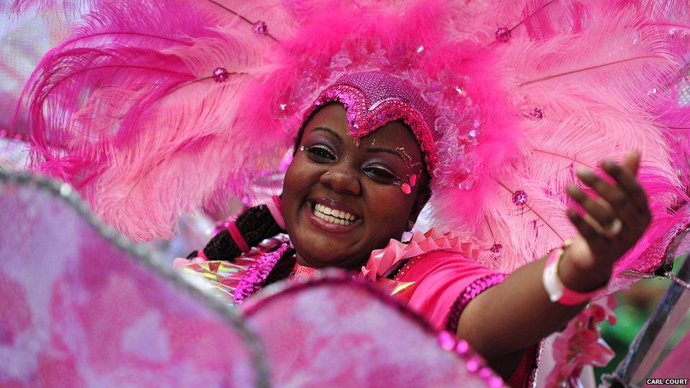 Woman in pink fluffy costume