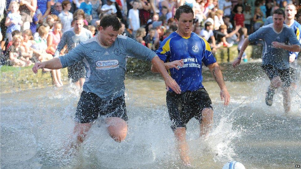 Football on the River Windrush, Bourton-on-the-Water