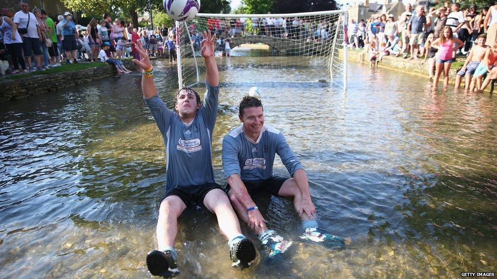 Football on the River Windrush, Bourton-on-the-Water