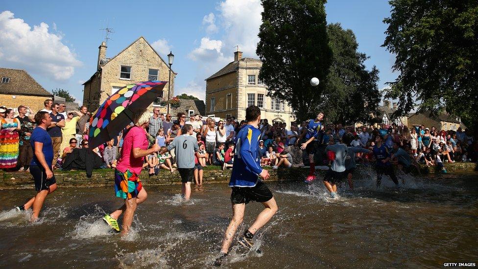 Football on the River Windrush, Bourton-on-the-Water