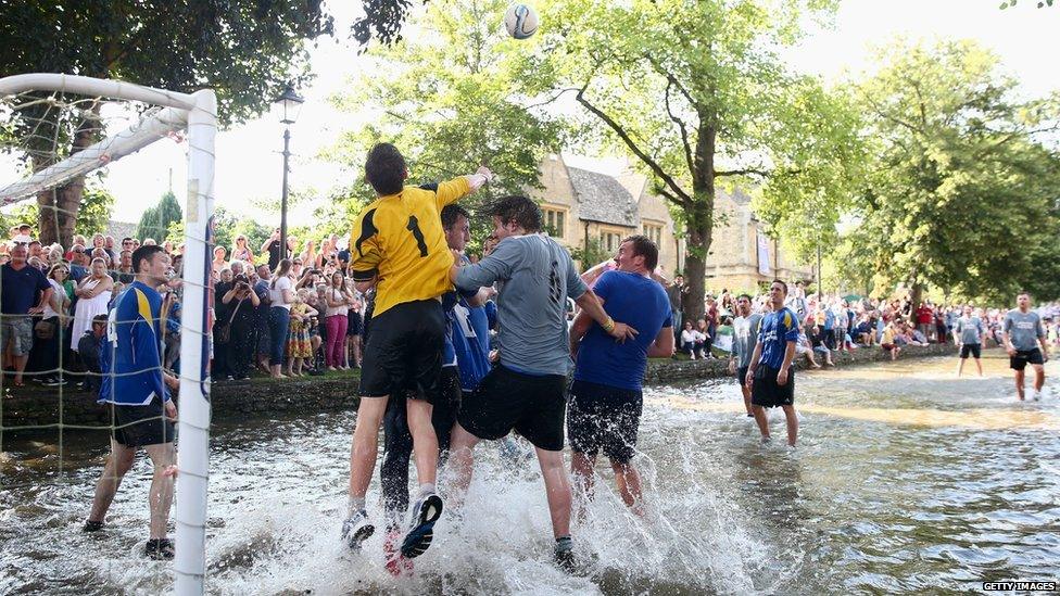 Football on the River Windrush, Bourton-on-the-Water