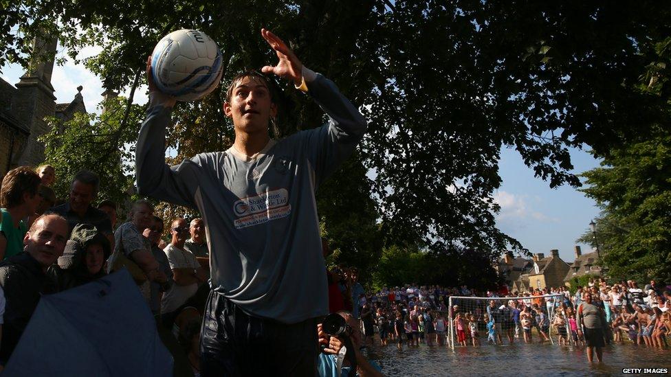 Football on the River Windrush, Bourton-on-the-Water