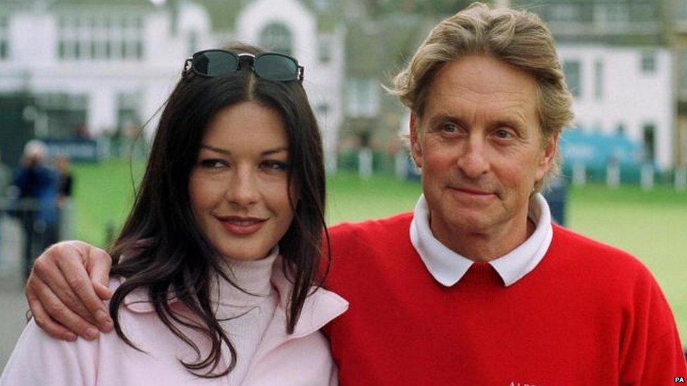 Catherine Zeta Jones and Michael Douglas. Hollywood actor Douglas is to marry Welsh beauty Jones, he announced Thursday 6 January 2000. Ending months of speculation, Douglas, 55, who spent Christmas with the actress in Wales, said: I am very happy to announce that I am engaged to Catherine Zeta Jones. The actor also revealed that he popped the question as the couple celebrated the dawn of the new millennium at his home in the Rockies