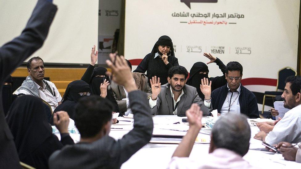 Members of the NDC’s Rights and Freedoms Working Group vote on resolutions which may end up as articles in Yemen’s new constitution