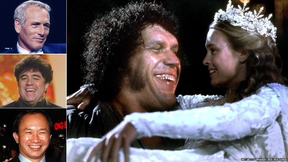 Clockwise from top left: Paul Newman; Andre the Giant and Robin Wright in The Princess Bride; John Woo; Pedro Almodovar