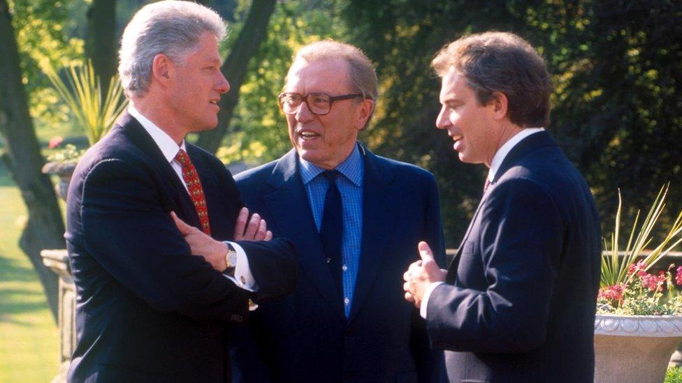 Sir David Frost with Bill Clinton and Tony Blair