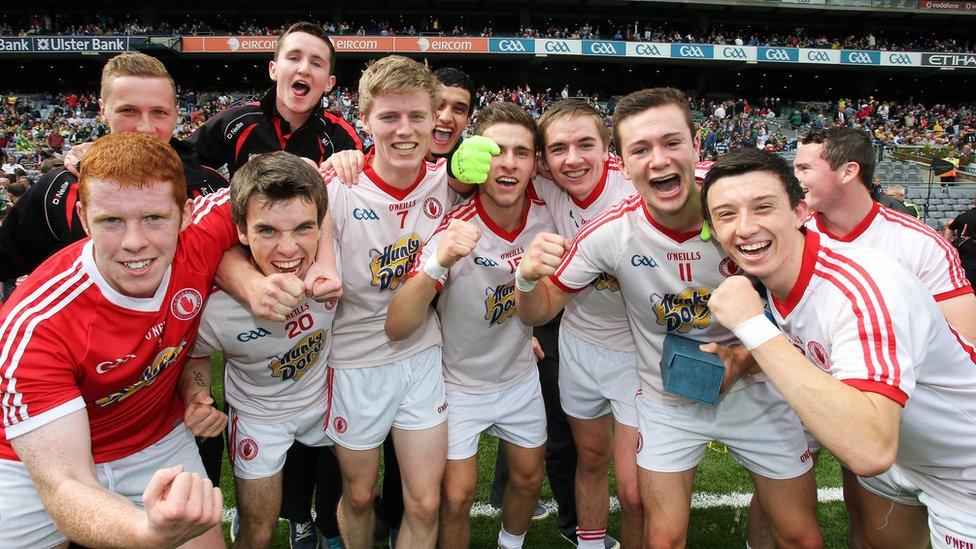 Tyrone minors in exuberant mood after their victory at Croke Park secures a place in the final against Mayo