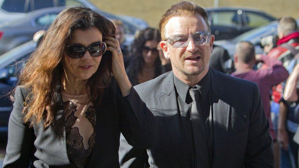 Lead singer with U2, Bono, and his wife Alison Hewson, attended the funeral. Other members of the band were also in attendance.