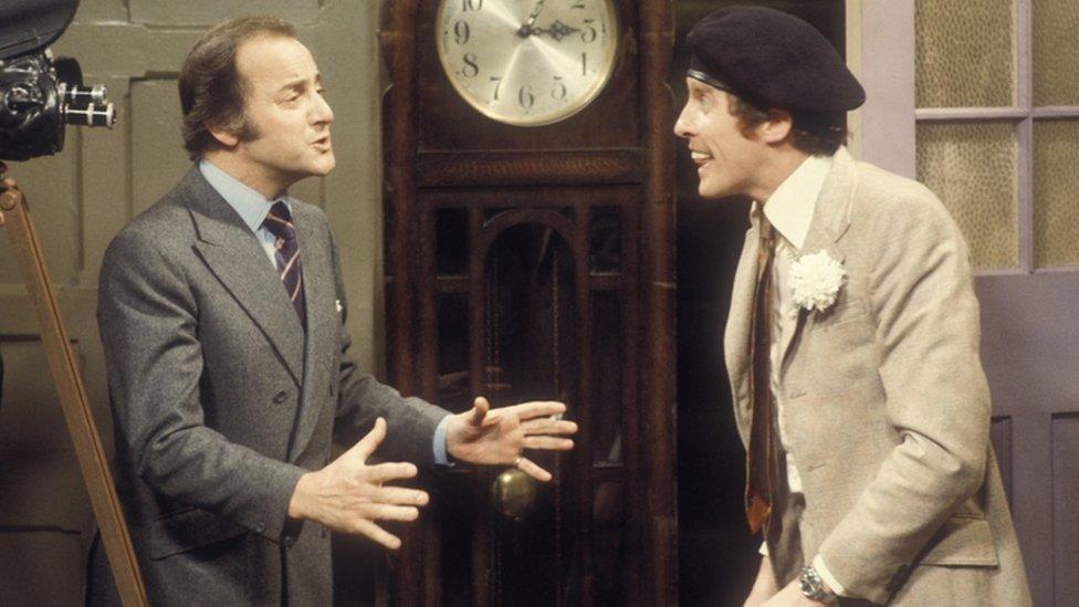 David Jacobs and Michael Crawford in Some Mothers Do 'Ave Em in 1975