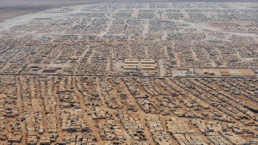 An aerial view shows the Zaatari refugee camp, near the Jordanian city of Mafraq - 18 July 2013 file