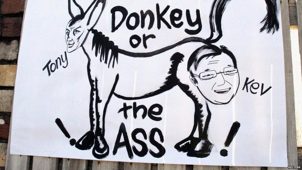 A drawing depicting Australian Prime Minister Kevin Rudd and leader of the conservatives Tony Abbott