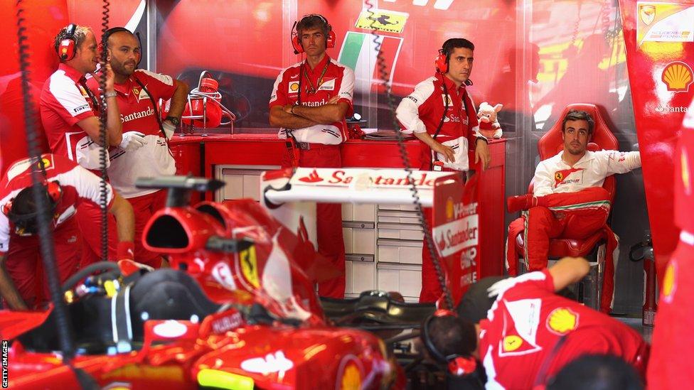 Fernando Alonso and his Ferrari team