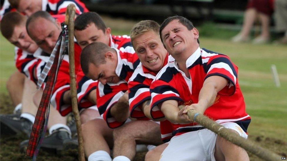 Tug of war team at the Braemar Gathering