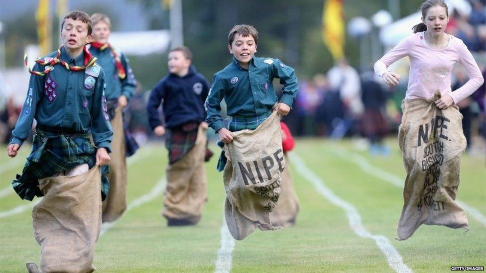 Sack race at the Braemar Games