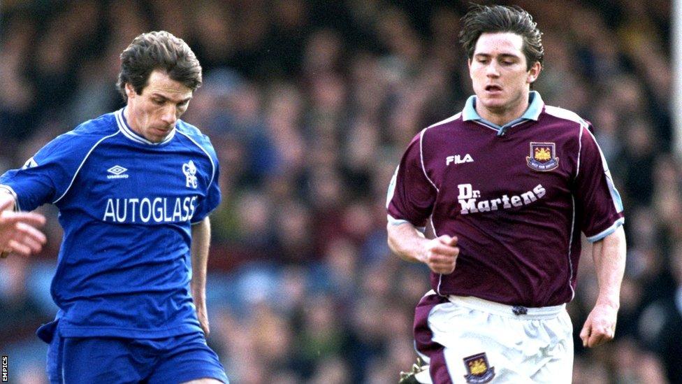 Gianfranco Zola of Chelsea and West Ham's Frank Lampard